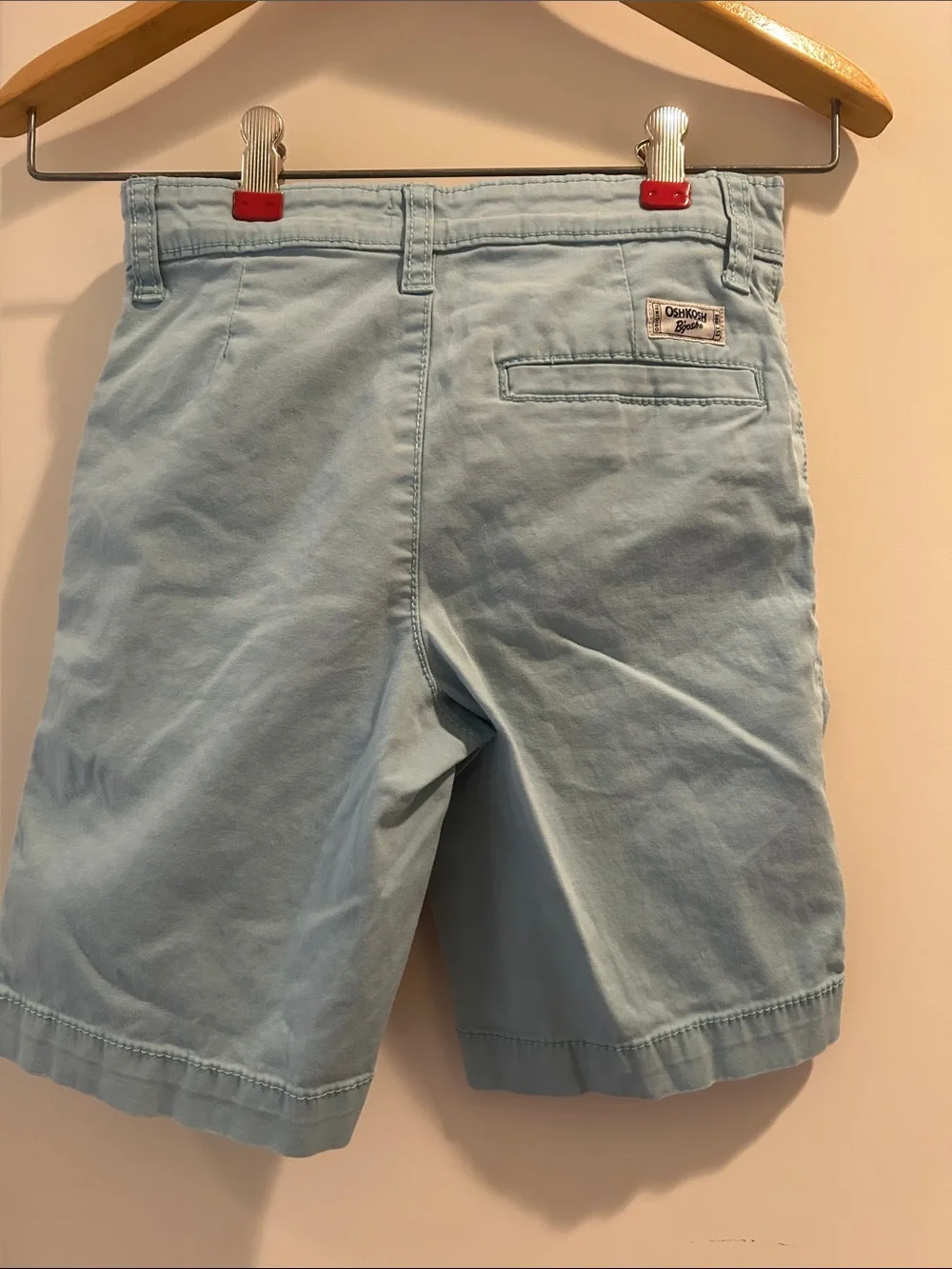 OshKosh B'gosh kid’s Sky Blue ZipUp Chino Shorts inner elastic pockets size 7